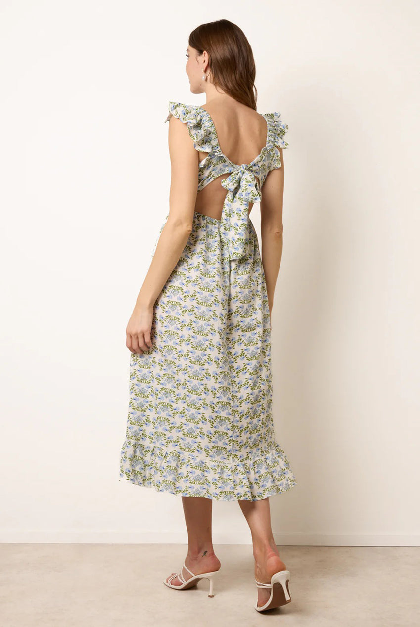 Floral & Frill Shirred Bodice Midi Dress BV269878002