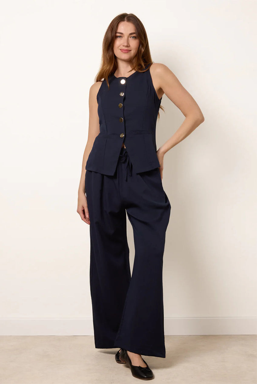 Round Neck Button Through Vest & Trouser Set BV269896008
