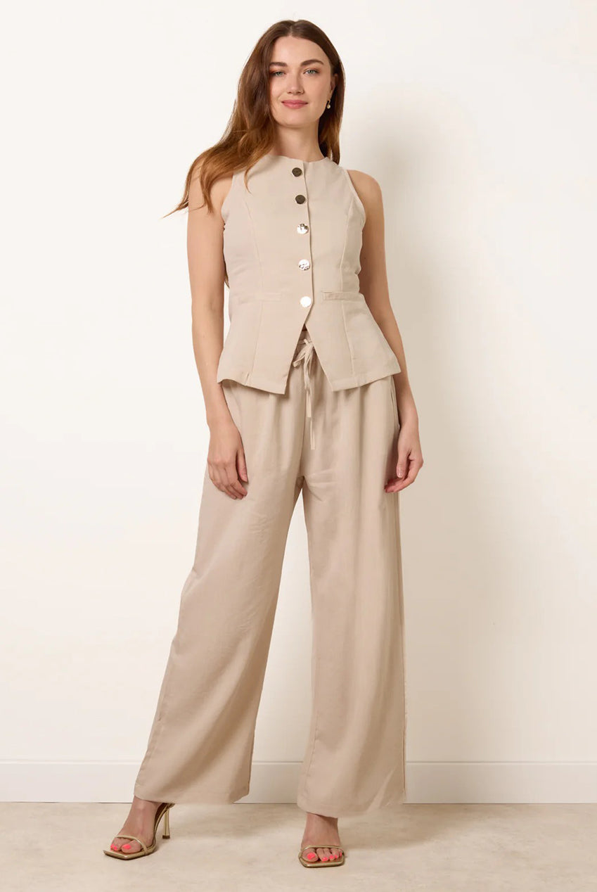 Round Neck Button Through Vest & Trouser Set BV269896001