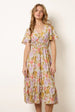Floral Print Angel Sleeve Midi Dress by Blue Vanilla