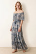 Tie Front Bardot Maxi Dress by Blue Vanilla
