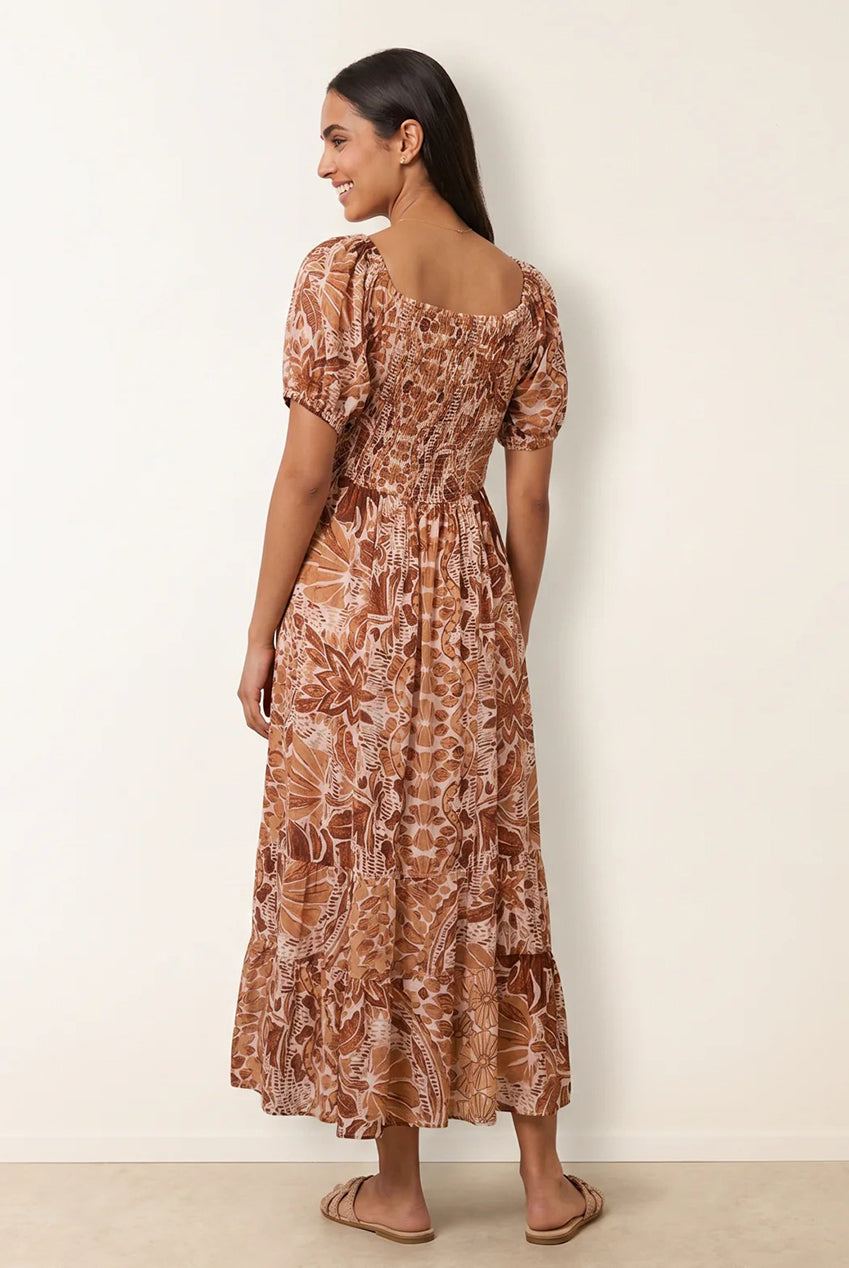 Tie Front Shirred Midi Dress BV269928025