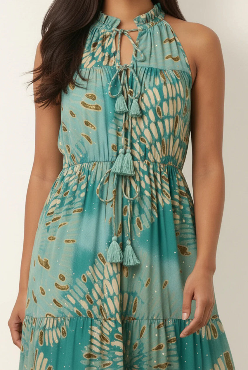 Diamante Tiered Tie Front Dress BV269945237