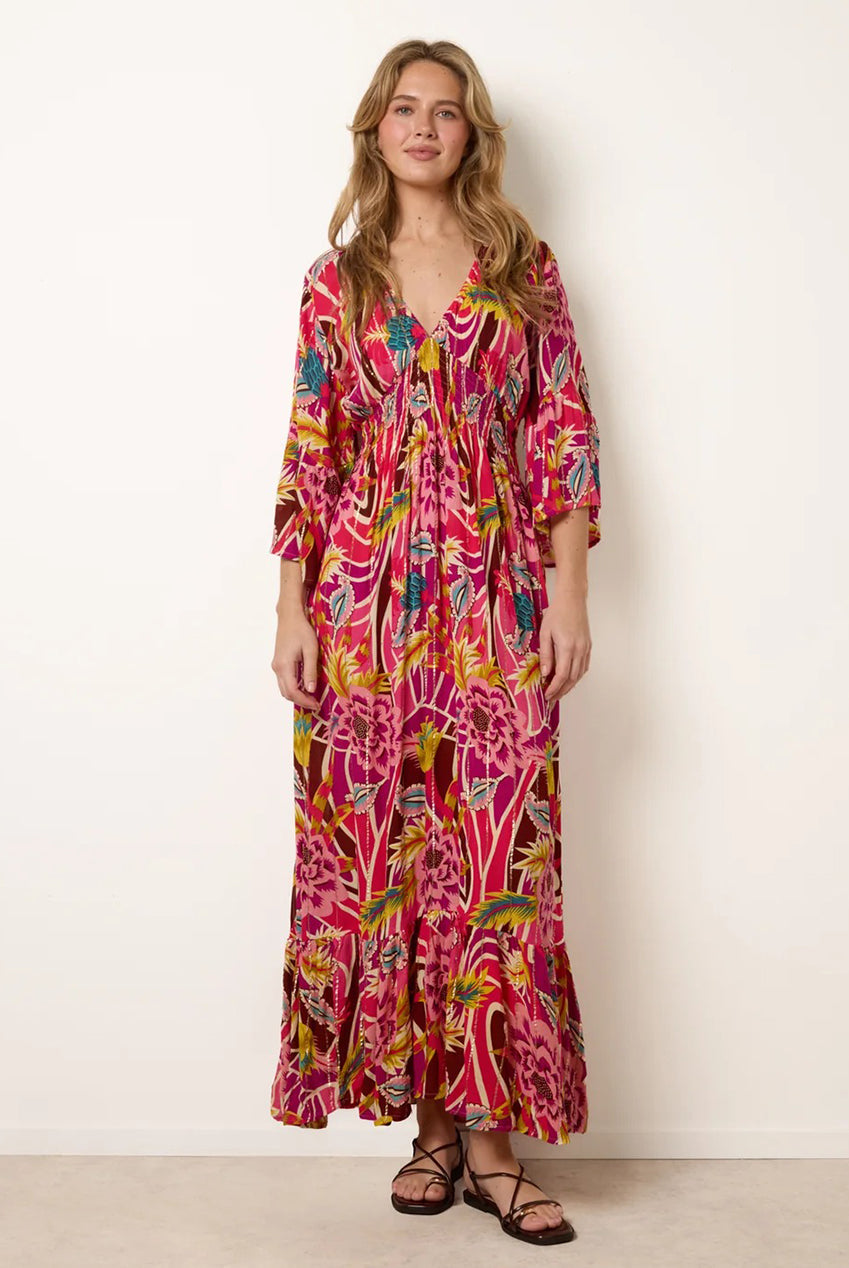 Tropical Print V-Neck Maxi Dress BV269958020