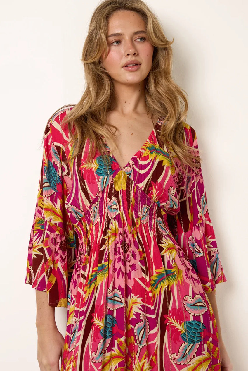 Tropical Print V-Neck Maxi Dress BV269958020