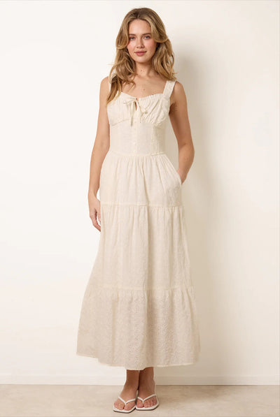 Ivory - Broderie Button Down Maxi Dress by Blue Vanilla