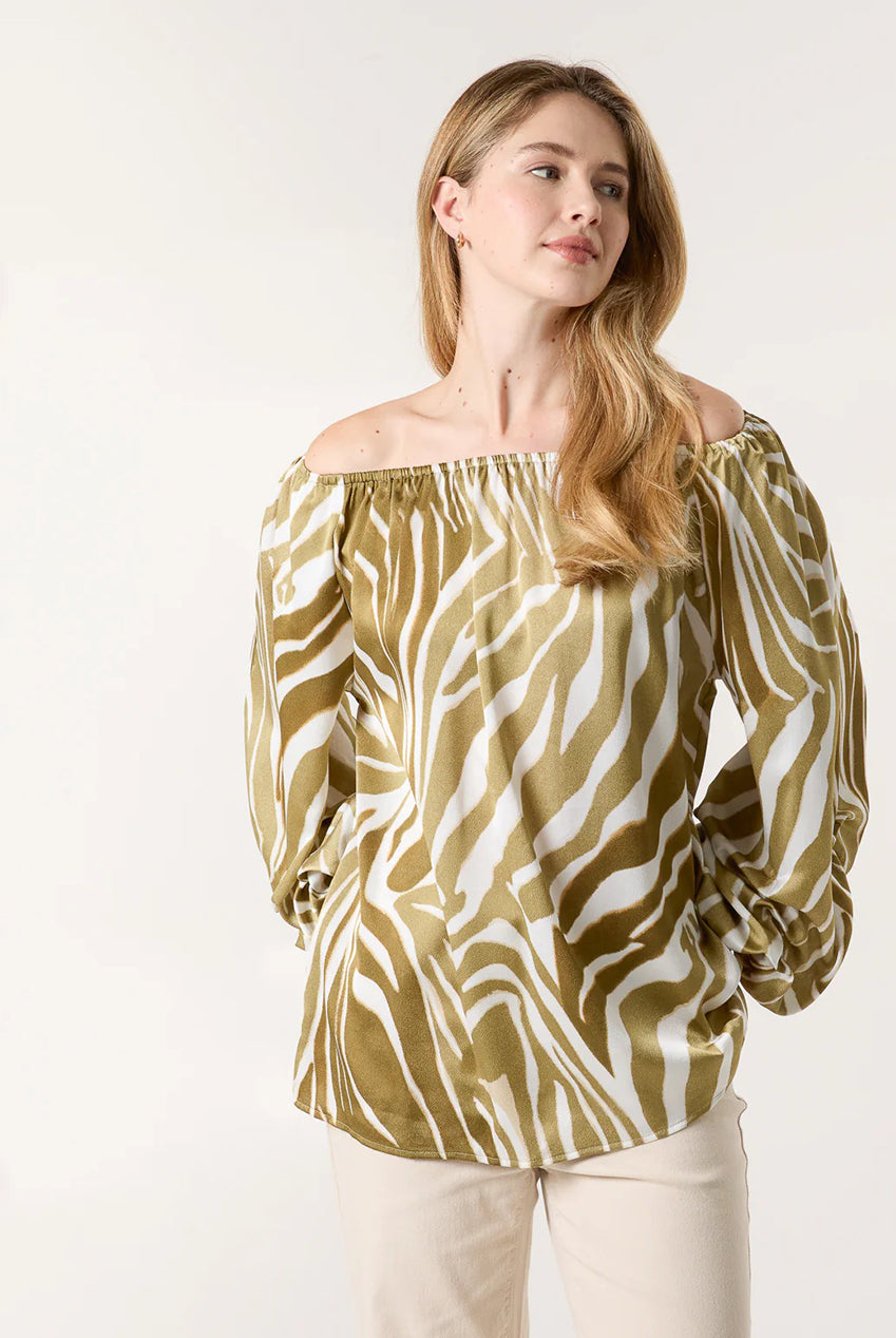 Zebra Satin Ruched Bardot Top BV3530282