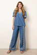 Floral Embroidery Wide-Leg Trousers by Blue Vanilla