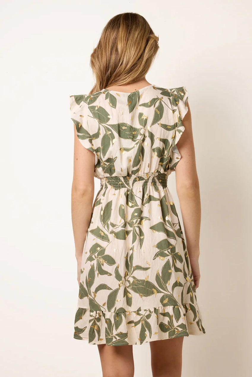 Tropical Print Wrap Over Mini Dress With Flutter Sleeve BV3924056