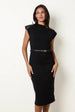 Sleeveless Woven PU Leather Detailed Shoulder Midi Dress With Belt by Blue Vanilla