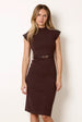 Sleeveless Woven PU Leather Detailed Shoulder Midi Dress With Belt by Blue Vanilla