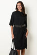 Midi Dress With Woven PU Leather Belt by Blue Vanilla