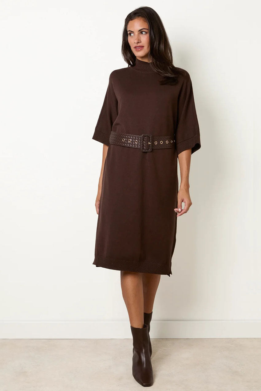 Midi Dress With Woven PU Leather Belt BV4082030