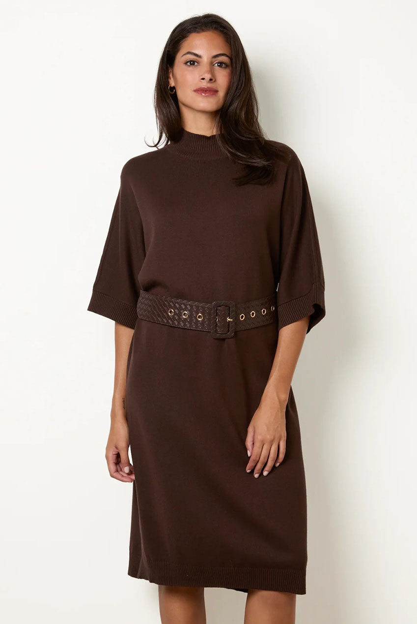Midi Dress With Woven PU Leather Belt BV4082030