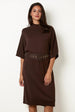 Midi Dress With Woven PU Leather Belt by Blue Vanilla