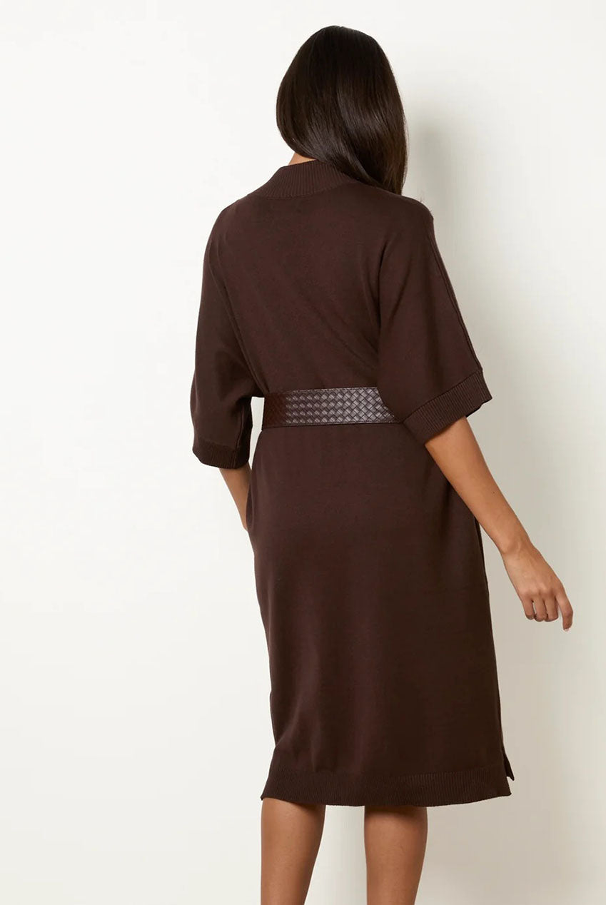 Midi Dress With Woven PU Leather Belt BV4082030