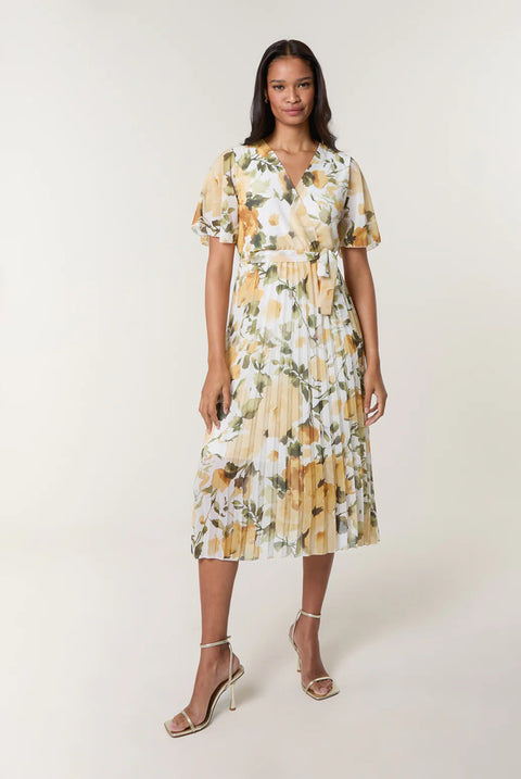 Short Sleeve Wrap Pleat Dress by Blue Vanilla