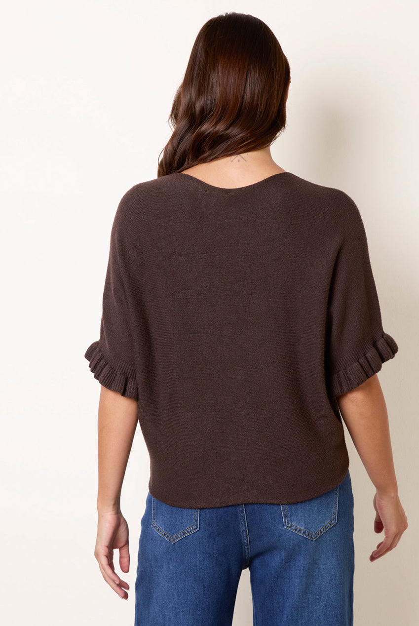 Knitted Frill Sleeve Batwing Jumper BV5515IT030
