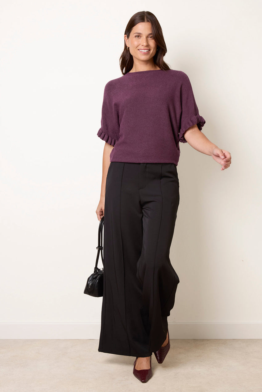 Knitted Frill Sleeve Batwing Jumper BV5515IT555