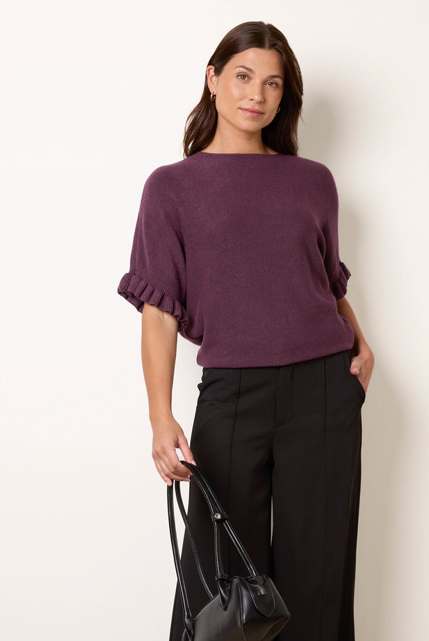 Knitted Frill Sleeve Batwing Jumper BV5515IT555