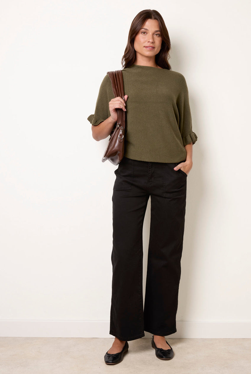 Knitted Frill Sleeve Batwing Jumper BV5515IT056
