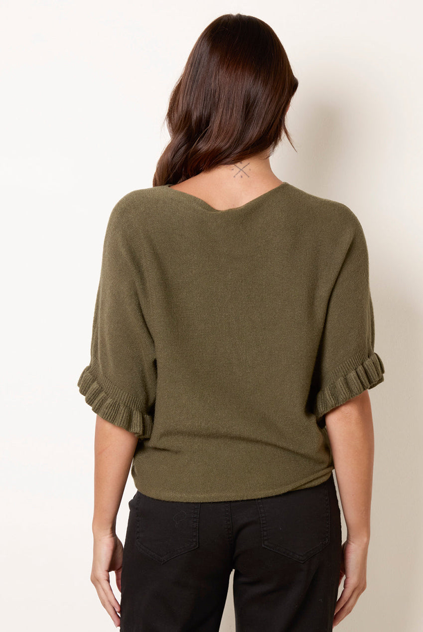 Knitted Frill Sleeve Batwing Jumper BV5515IT056