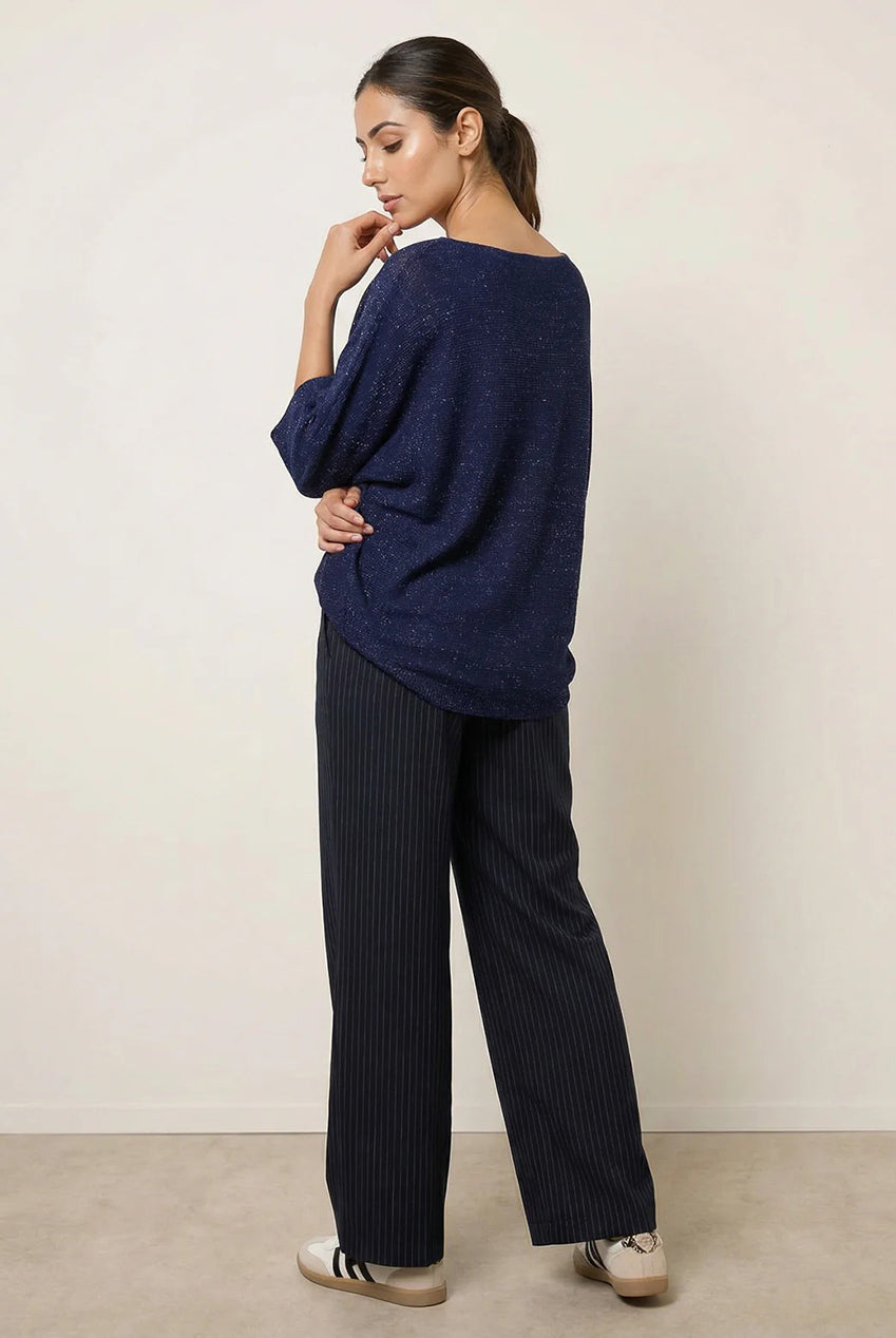 Metallic V Neck Knitted Ripple Jumper BV5621IT008