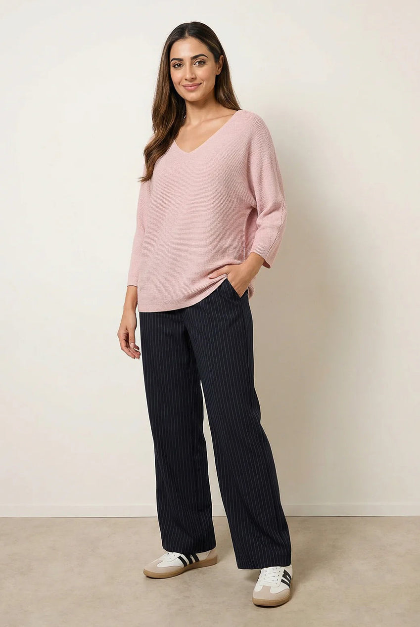 Metallic V Neck Knitted Ripple Jumper BV5621IT020