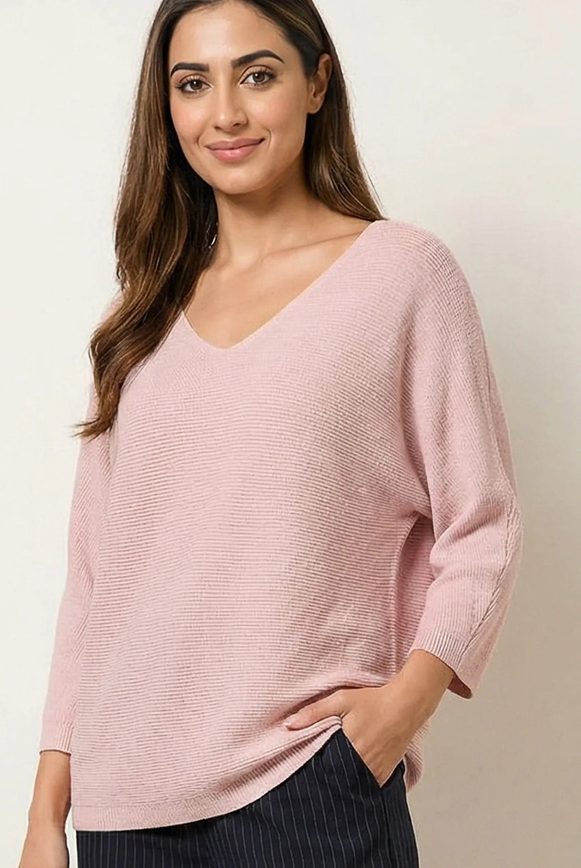 Metallic V Neck Knitted Ripple Jumper BV5621IT020
