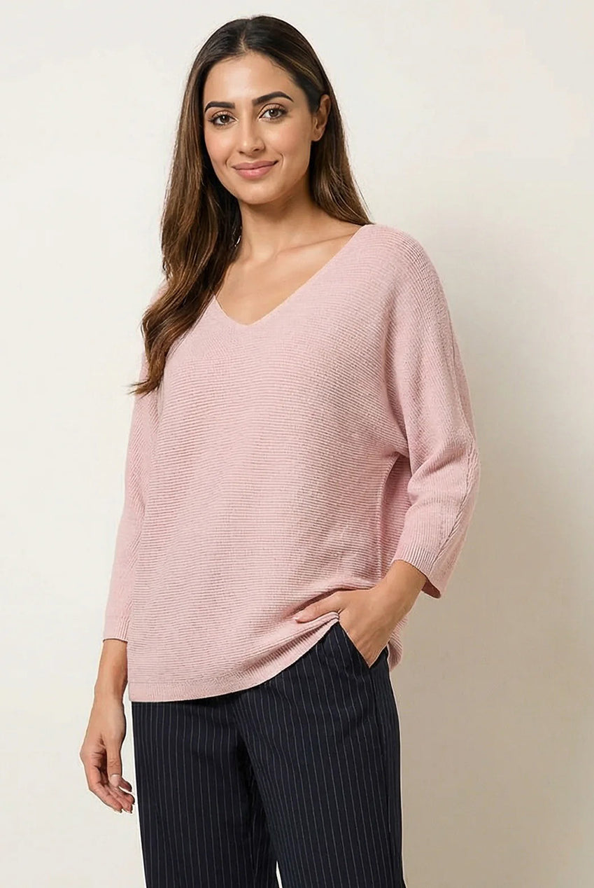 Metallic V Neck Knitted Ripple Jumper BV5621IT020