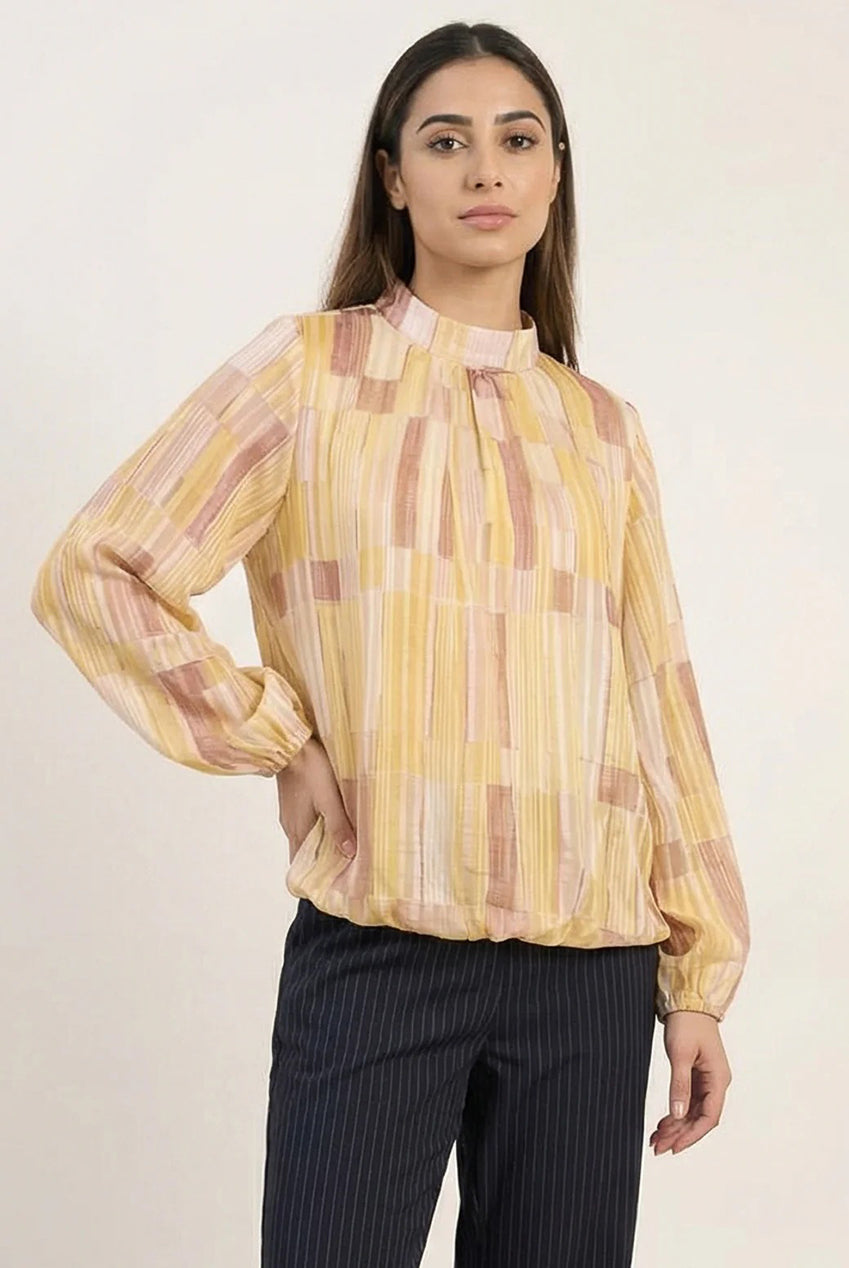 Tile Print Puffball Blouse With Metallic Detail BV5955IT026