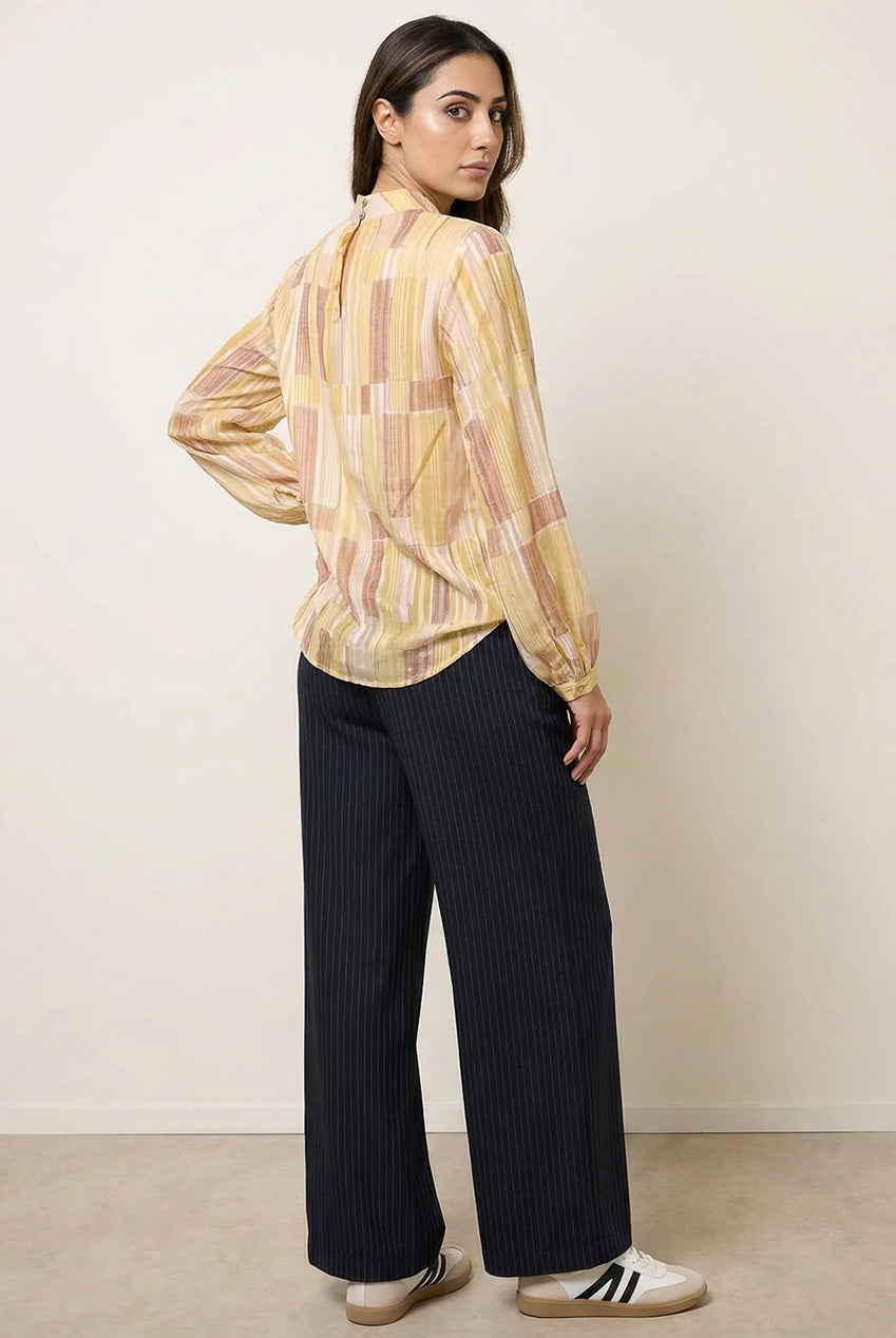 Tile Print Puffball Blouse With Metallic Detail BV5955IT026