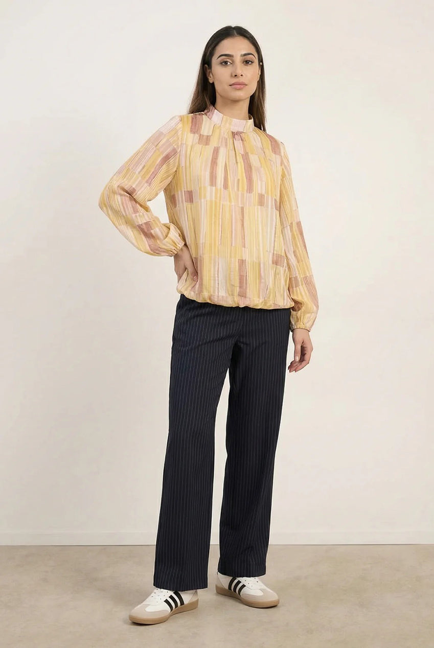 Tile Print Puffball Blouse With Metallic Detail BV5955IT026