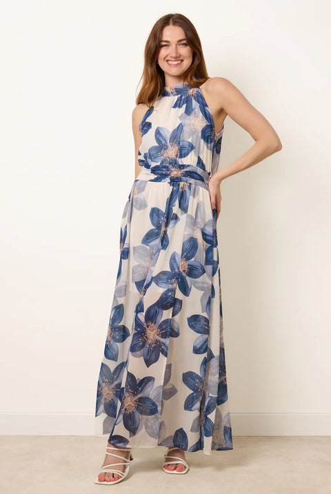 Floral Print Halter Neck Occasion Dress by Blue Vanilla