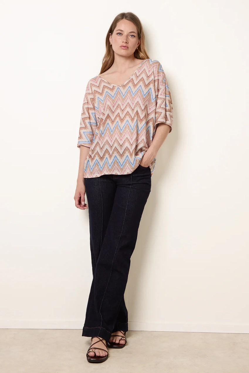 Zig Zag Metallic Bow Back Top BV6285IT039