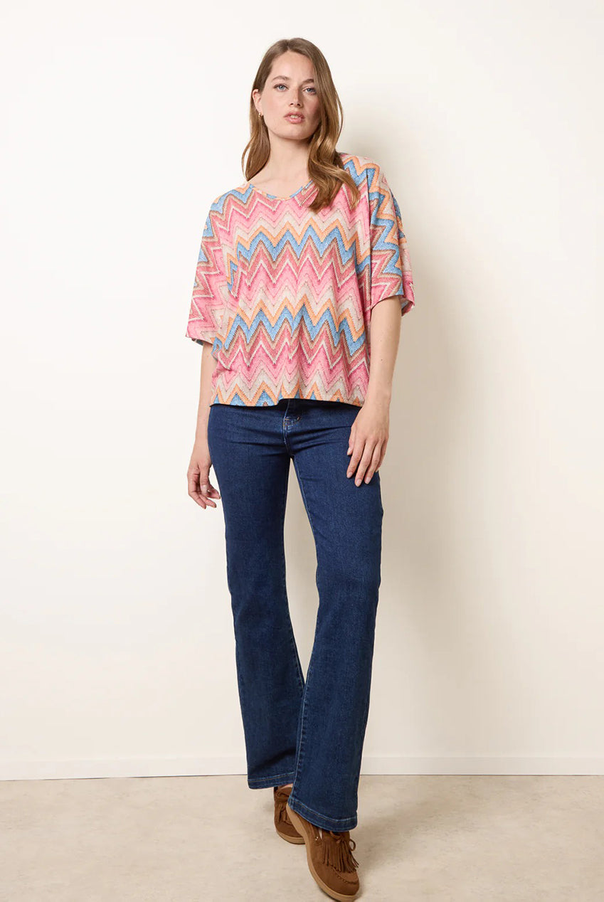 Zig Zag Metallic Bow Back Top BV6285IT020
