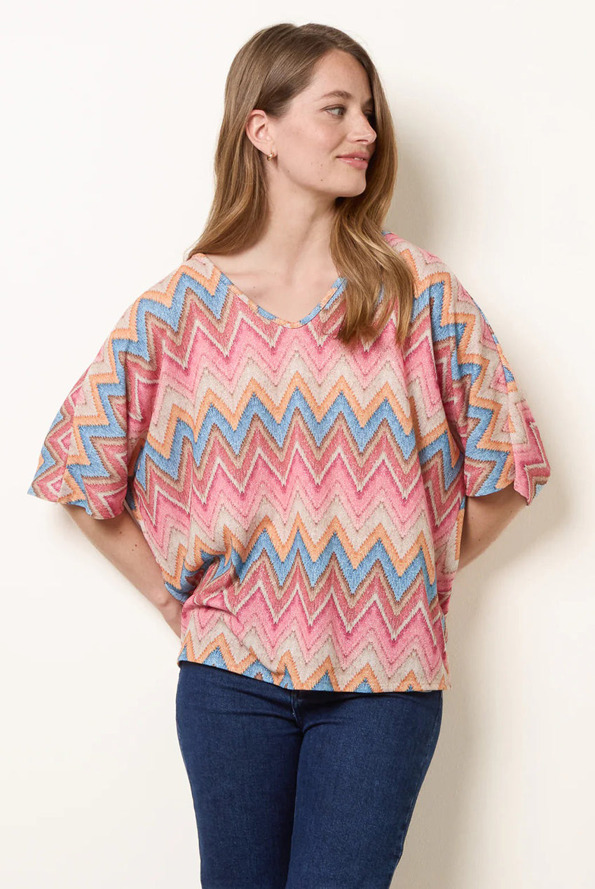 Zig Zag Metallic Bow Back Top BV6285IT020