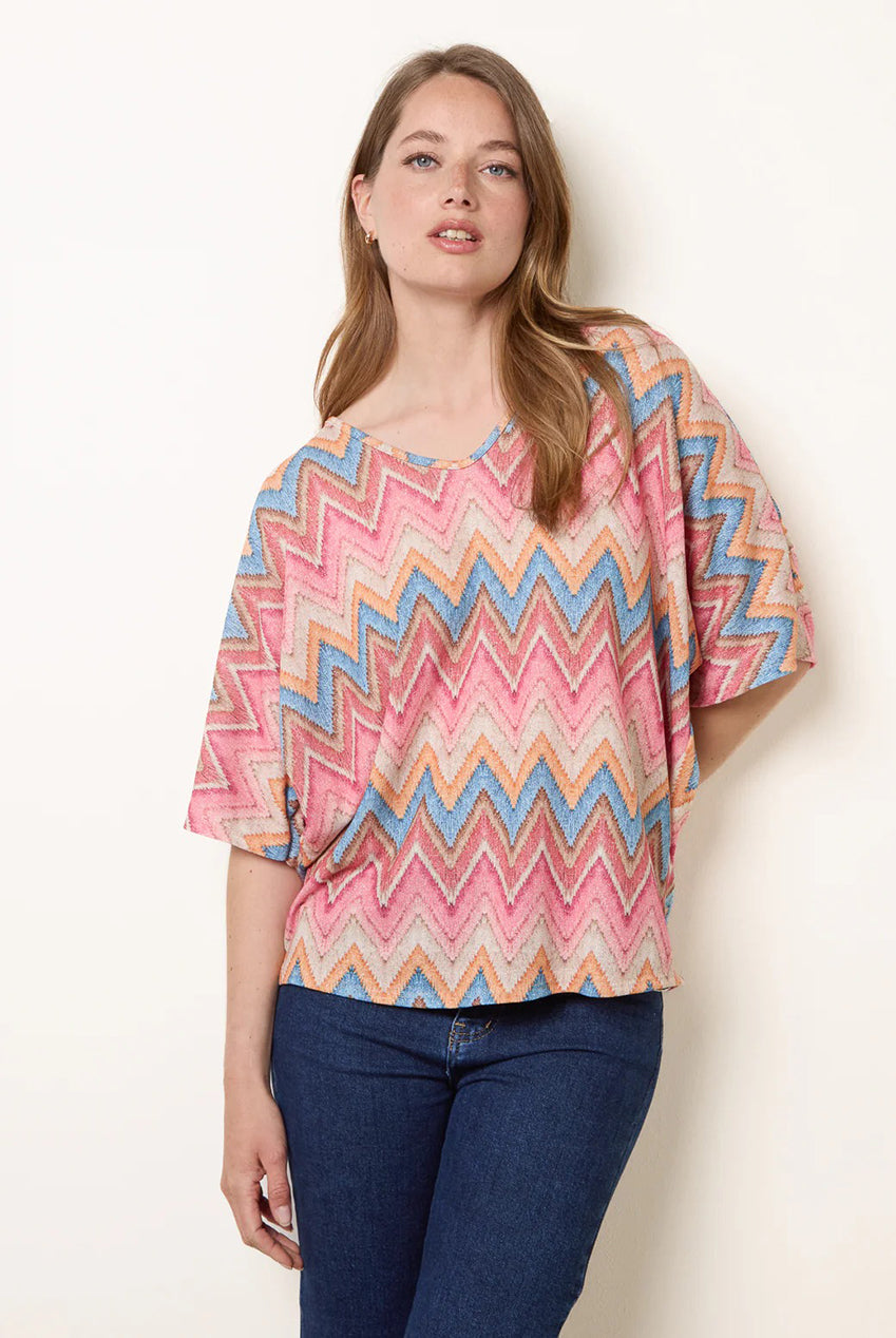 Zig Zag Metallic Bow Back Top BV6285IT020