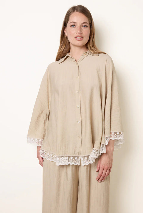 Oversize Crinkle Lace Hem Shirt by Blue Vanilla