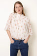 High Neck Frill Sleeve Dobby Floral Print Puffball Blouse by Blue Vanilla