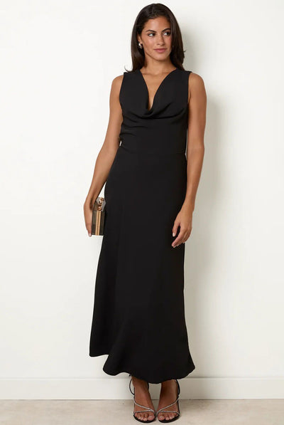 Black - Draped Cowl Neck Dress by Blue Vanilla