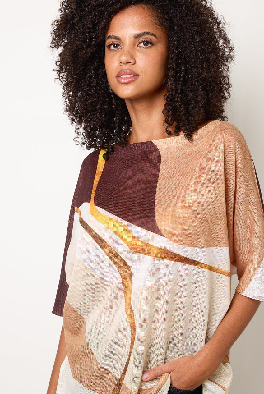 Striking Watercolour Fine Knit Abstract Top BV6680IT519