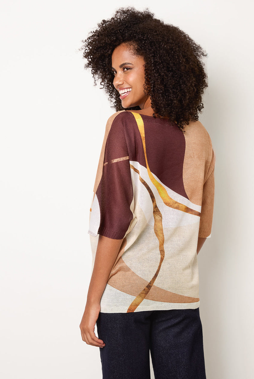 Striking Watercolour Fine Knit Abstract Top BV6680IT519