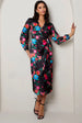 Long Sleeve Floral Wrap Dress In Black by Chi Chi London