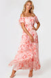 Pink Floral Bardot Tiered Maxi Dress by Aftershock London