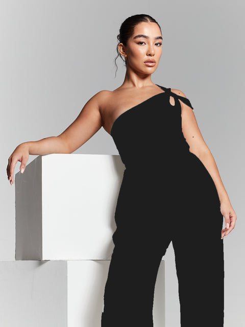 Black One Shoulder Knot Bodysuit by InFlair