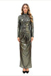 Black Gold Venechia Foil Deep Tail Gathered Maxi Dress by Avinci