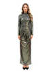 Black Gold Venechia Foil Deep Tail Gathered Maxi Dress by Avinci