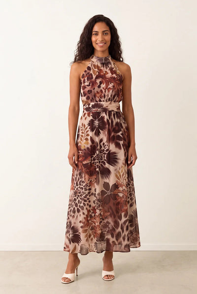 Multi - Georgette Printed Halterneck Occasion Dress by Blue Vanilla