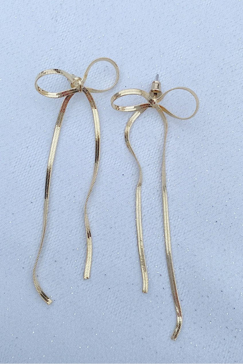 Bow Earrings Long Gold Earrings earrings-345